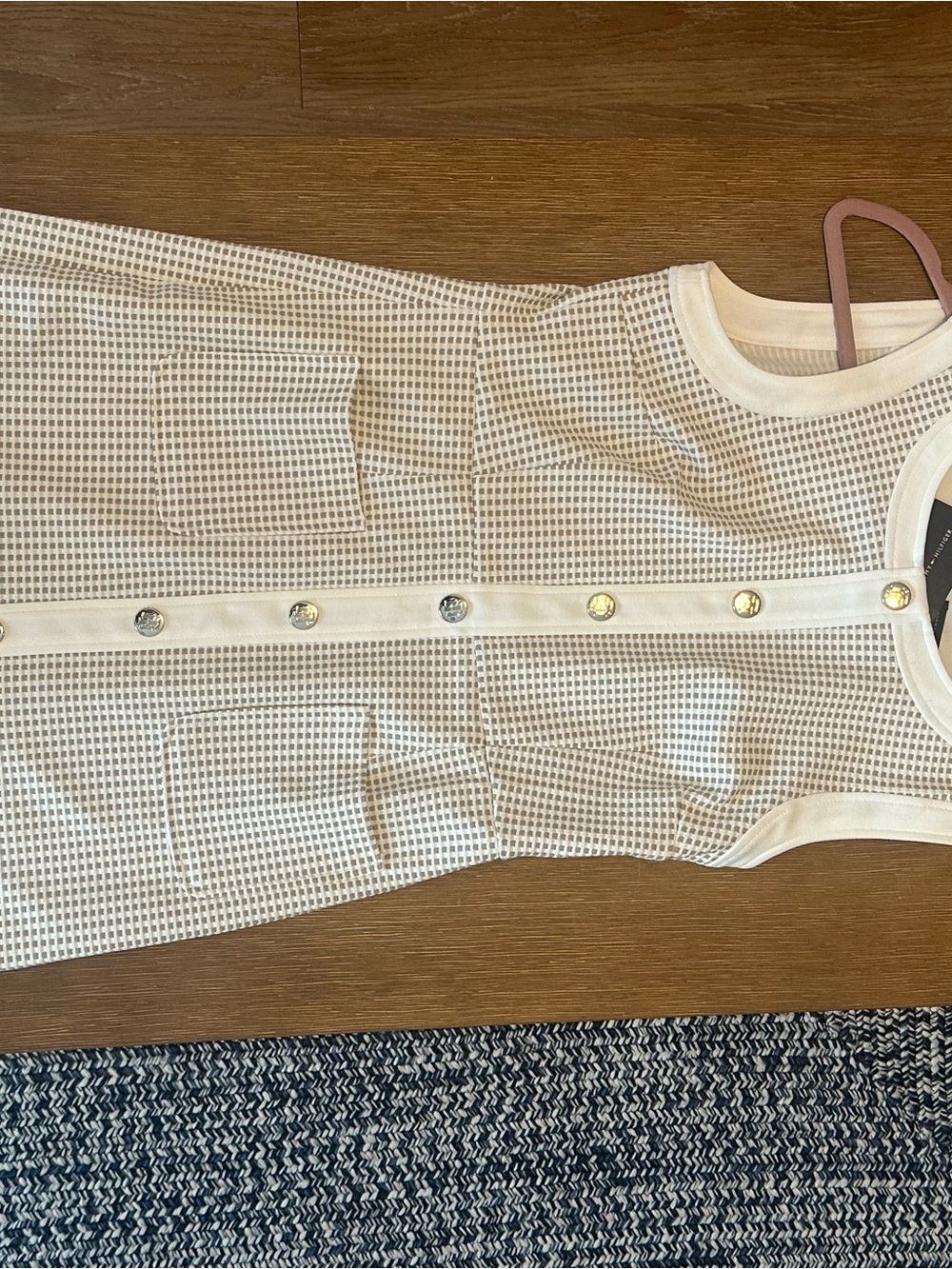 Tommy Hilfiger White Textured Sleeveless Dress with Logo Buttons
